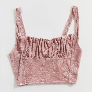 UO Clara Ruched Velvet Floral Corset Bustier Tank Top